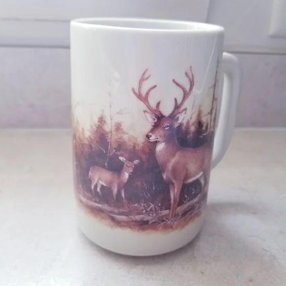 Vintage Otagiri Deer Stag Buck Doe Graphic Coffee Mug - Picture 2 of 7
